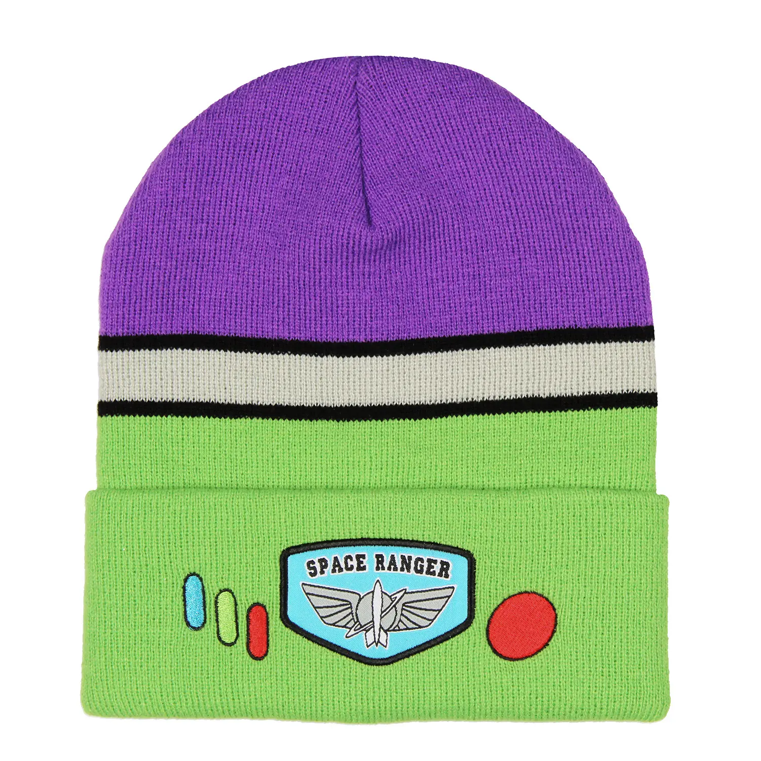 Disney Toy Story Space Ranger Buzz Lightyear Themed Fun Knit Beanie Hat, Acrylic Blend, Breathable, Stretch Cuff, Unisex One Size Fits All Fashion Accessory