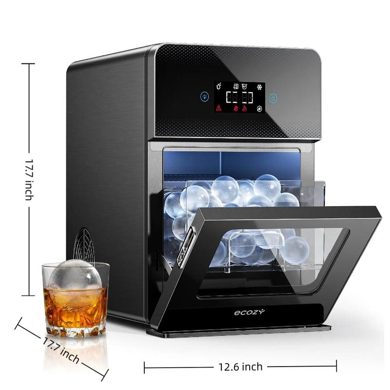 ecozy 2.1 Inch Clear Ice Ball Maker with CrystalFlux Technology, Small Footprint Sphere Ice Maker with 8H Timer, 1 pcs in 30 Mins, 48 pcs/Day, Self-Cleaning, Automatic Ice Ball Maker for Home Bar Whiskey & Bourbon