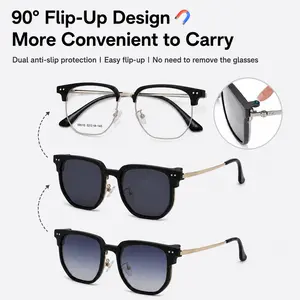 JG FASHION Magnetic Flip-Up Polarized Clip On Sunglasses, UV400 Anti-Glare Lens for Driving, Cycling, Beach & Outdoor Travel, Unisex