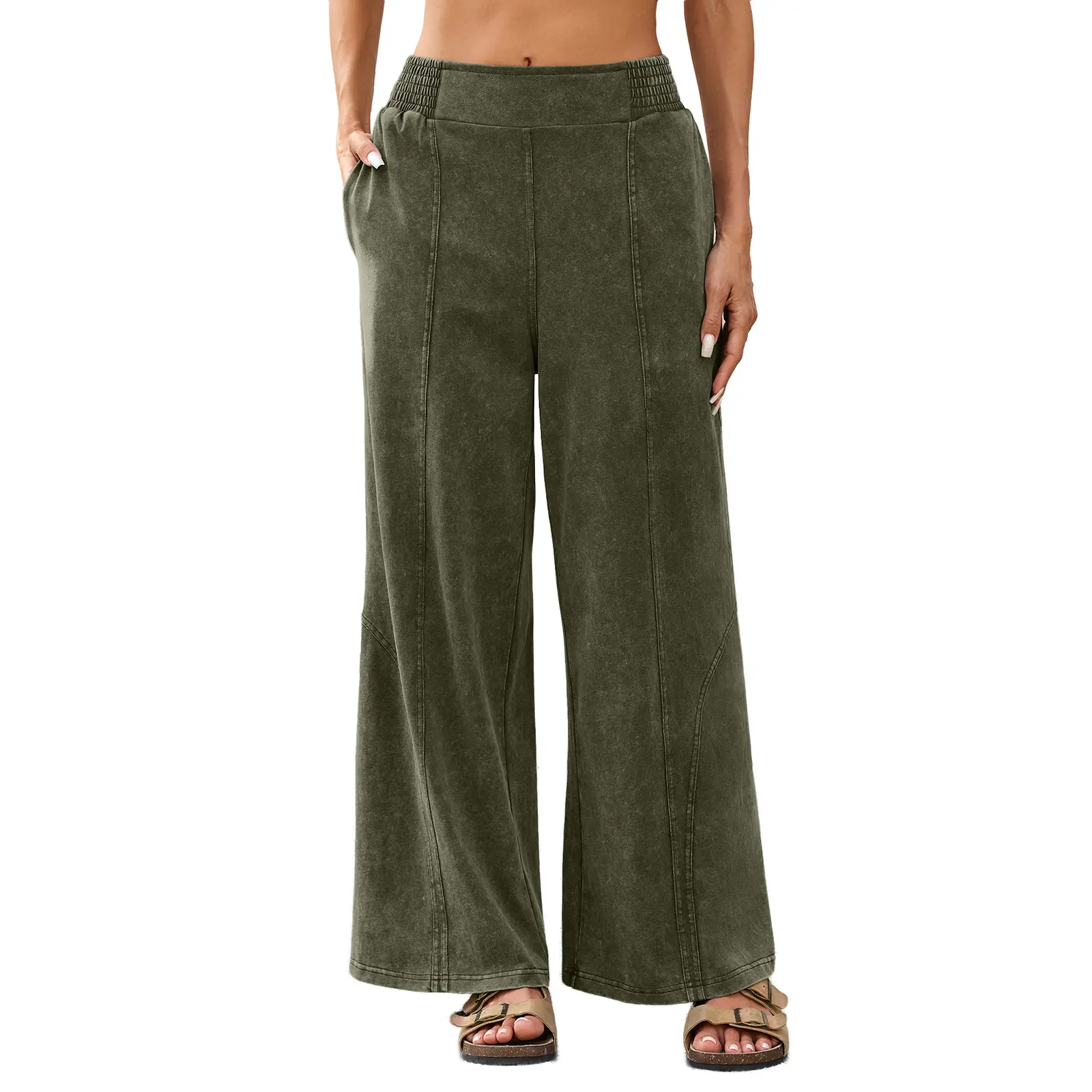 Eveless Women's 100% Cotton Casual Pants Bohe Solid Color Knit Loose Wide Leg Washed Pants 2026 Trendy Womenswear Spring Fall Outfits  Deals For You Days summer outfits
