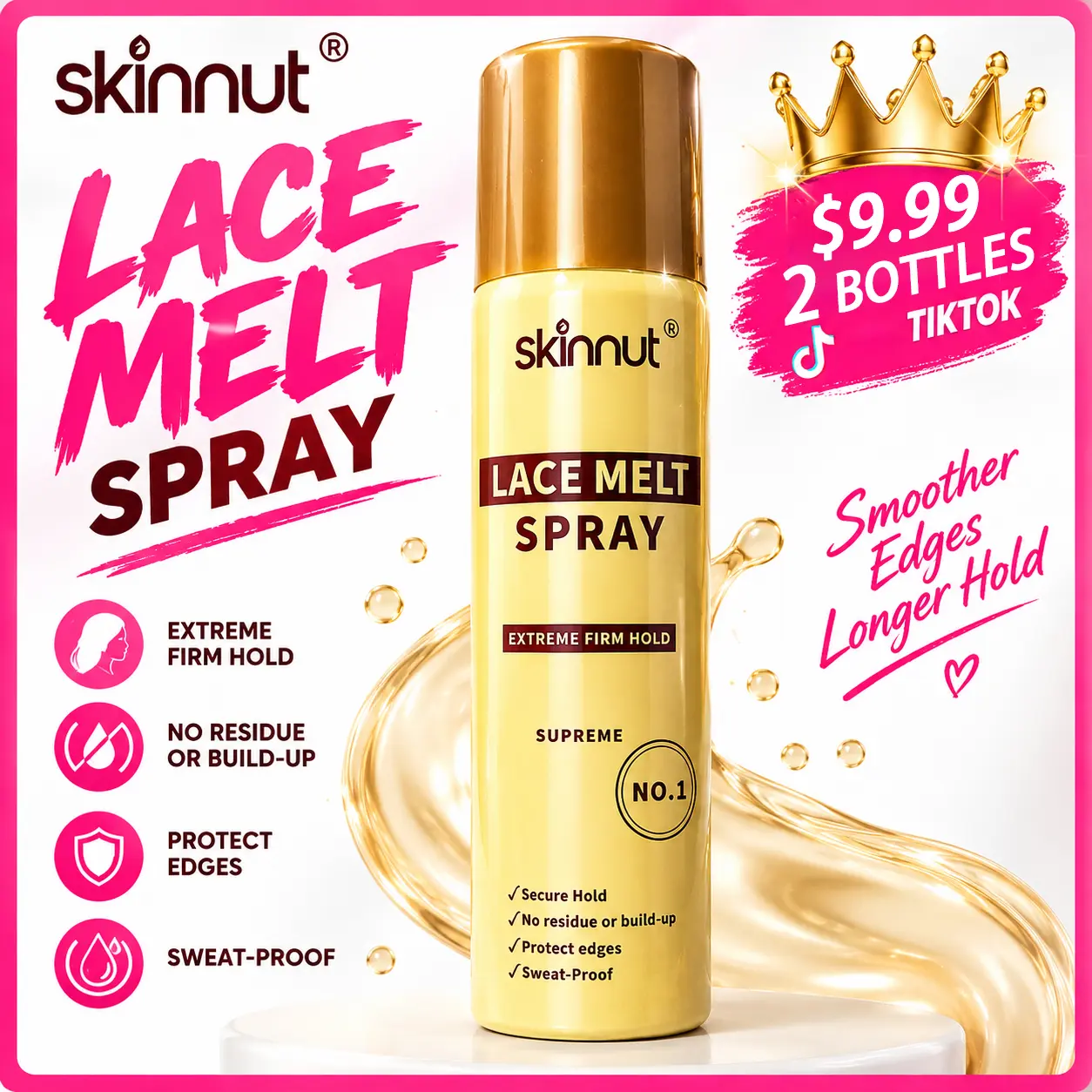 Haircare Lace Melting Spray for Wig Frontals - Strong Hold, Invisible Bonding, Mild Formula, Natural Appearance, Seamless Finish, Fine Mist, Beginner-Friendly, 5.07oz/150ml for Adults