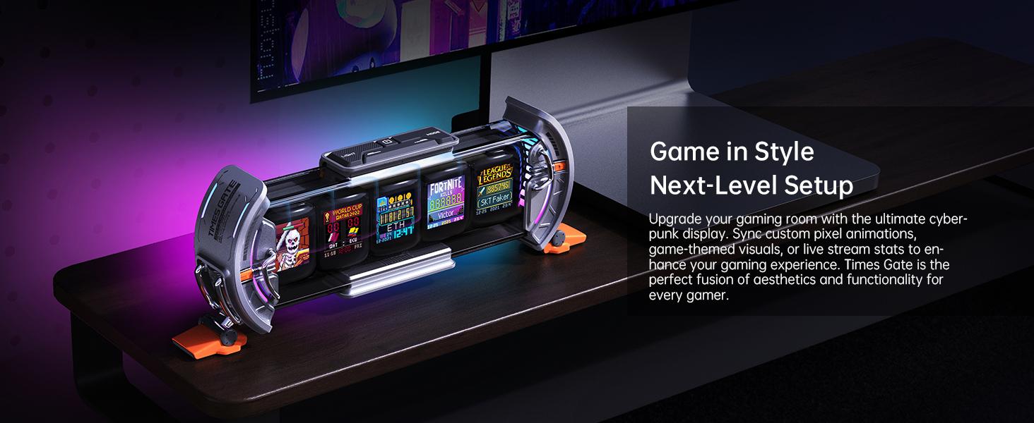 Divoom Times Gate - Cyberpunk Gaming Setup Digital Clock with Smart APP Control, WiFi Connect, RGB LED Display, Personalized Dashboard, Pixel Art for Gaming Room & Office Decor Sliver