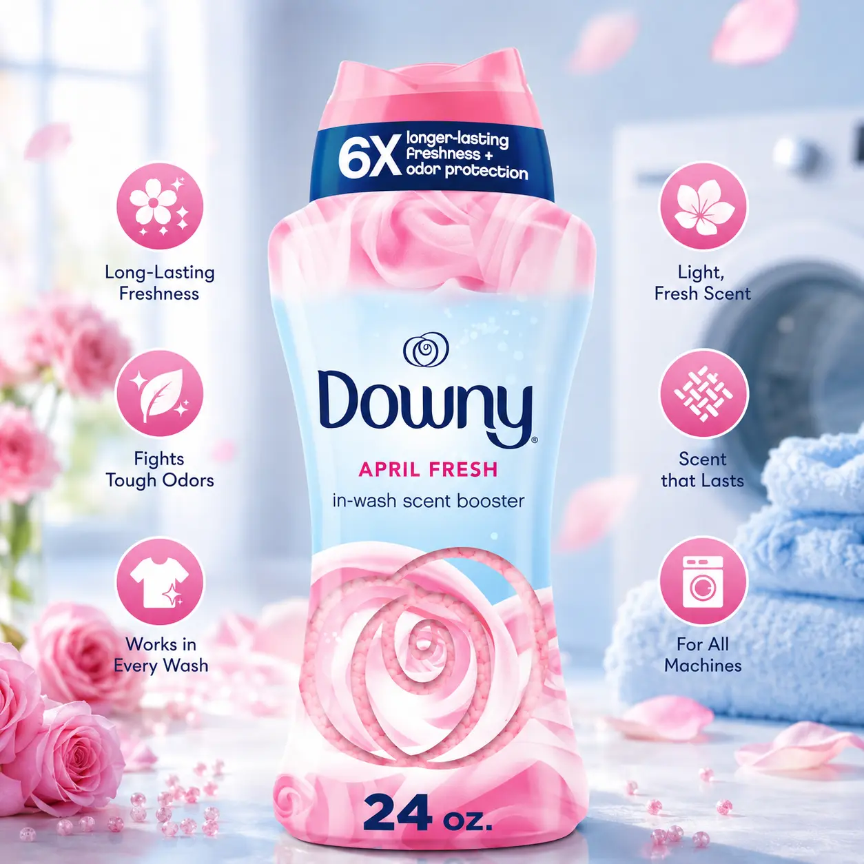 Downy April Fresh In-Wash Laundry Scent Booster Beads, 24 oz, Floral Scent, Safe Ingredients, Long-Lasting Freshness Boost, Baby-Friendly Laundry In-Wash Beads