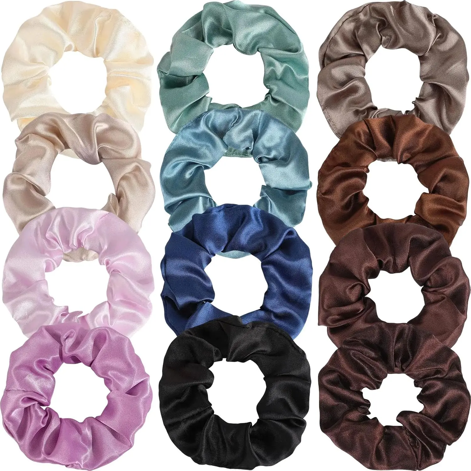 Halloween Fall Gift 12 Pcs Satin Silk Scrunchies, Soft Hair Ties for Women & Girls, Thick Elastic Ponytail Holders, Hair Bands & Wrist Bracelets, Assorted Colors Scrunchies Hair Ties Silk Satin Scrunchy Hair Accessories