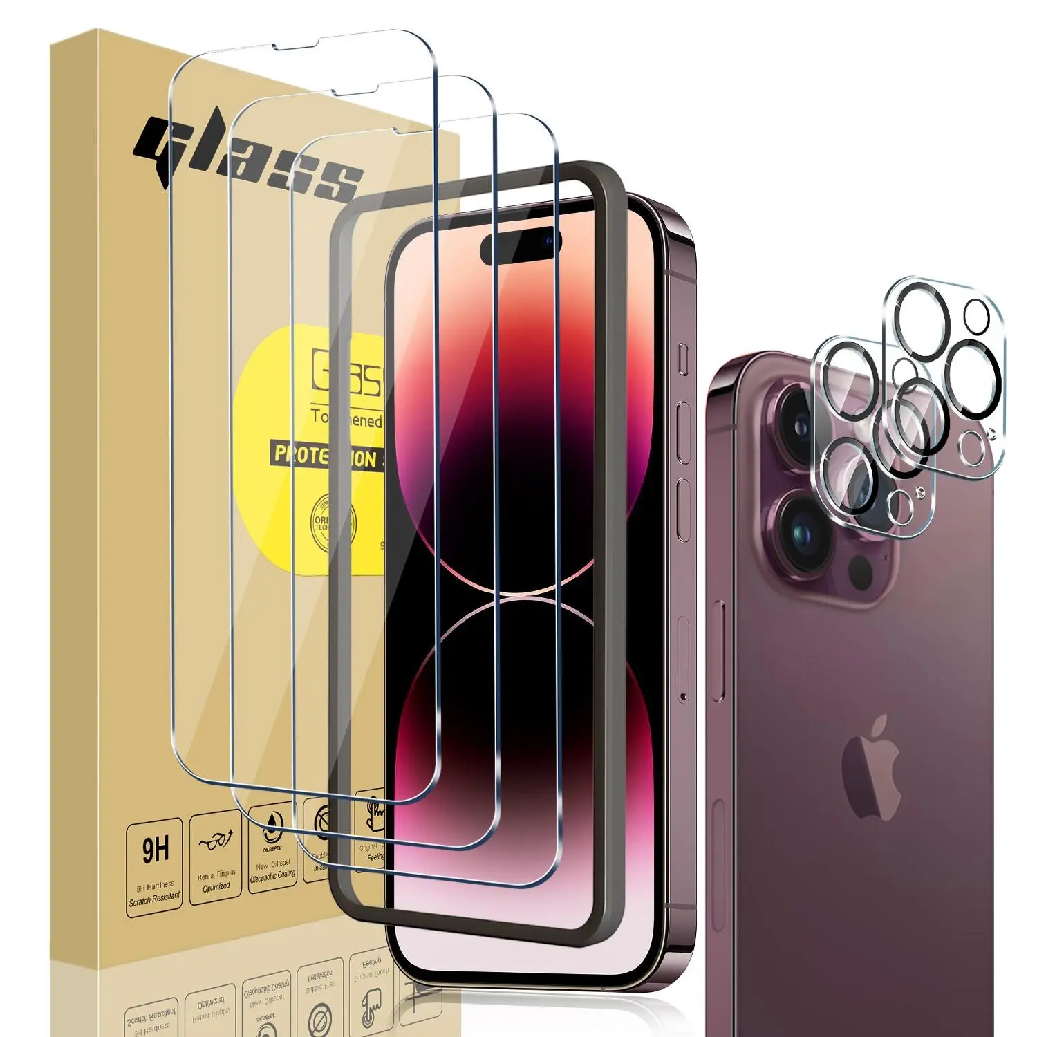 5-in-1 Protective Set for iPhone 16 15 14 13  Pro Max Plus, 2 HD Tempered Glass Screen Protectors + 2 Camera Lens Protectors, Shockproof Anti-Fingerprint Phone Accessories