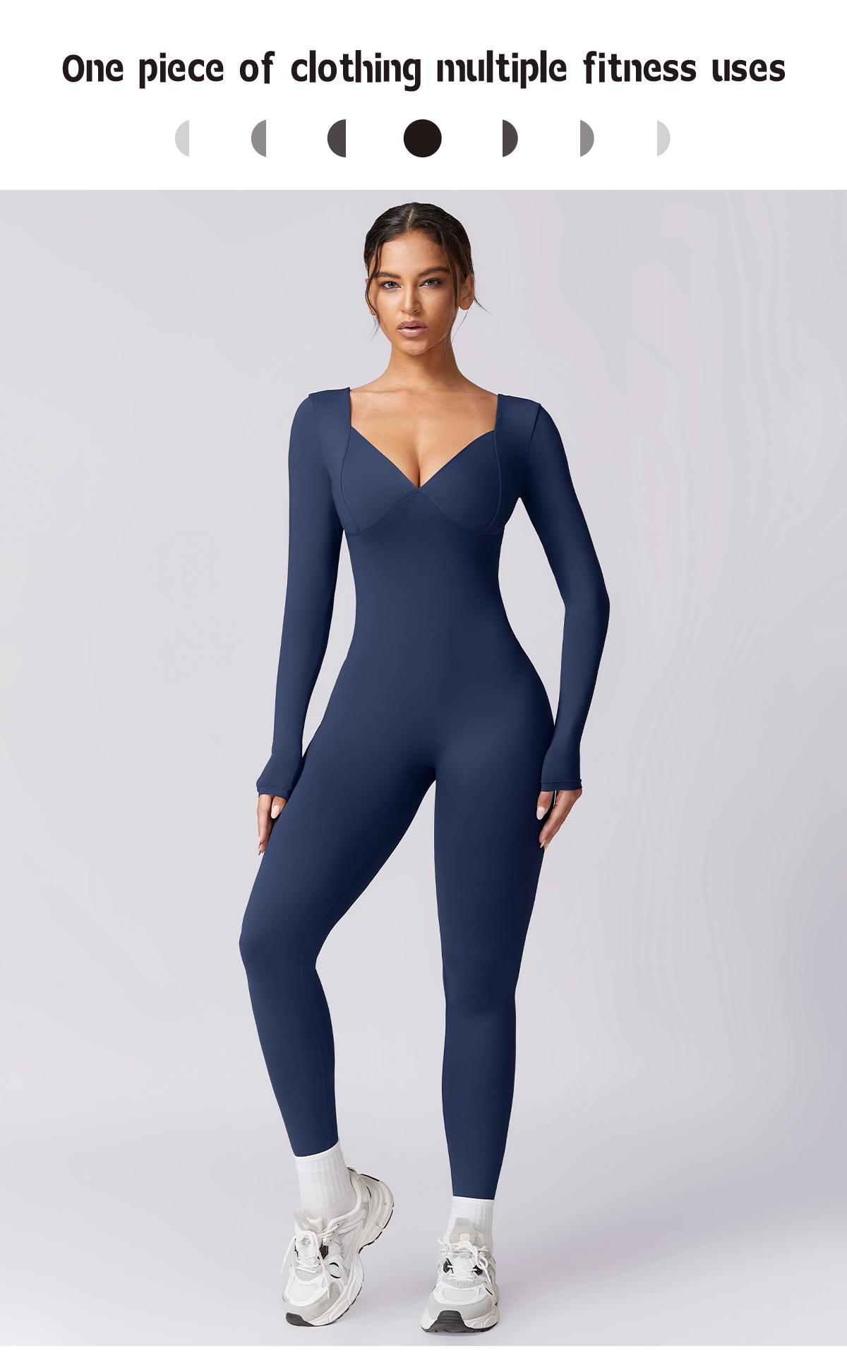 NcmRyu Women's Open-Back Long-Sleeve Seamless Unitard - Buttery-Soft Sculpting Activewear for Yoga Gym Trendy Workout Jumpsuit