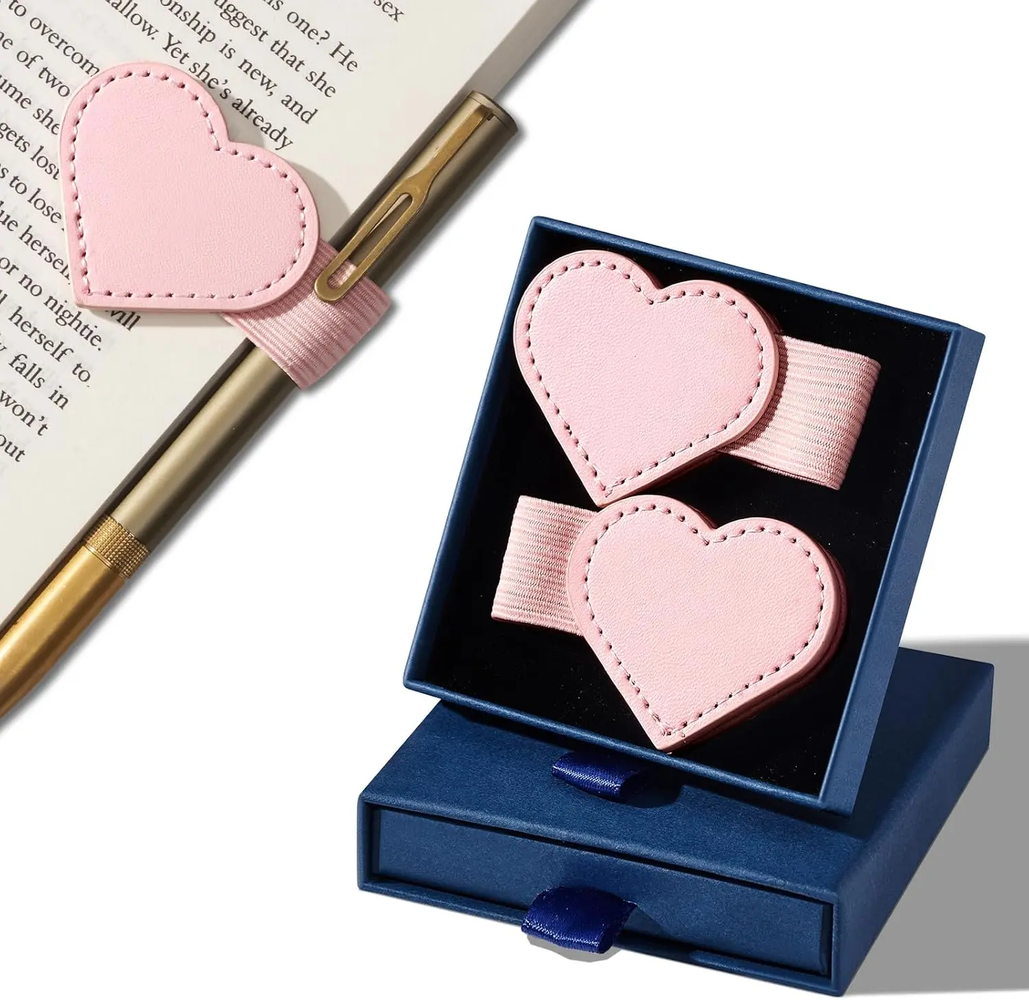 2pcs/set Cute Magnetic Leather Bookmarks with Gift Box for Women Girls Artist Book Lover Readers Business Students Library Use,available in Pink and Green