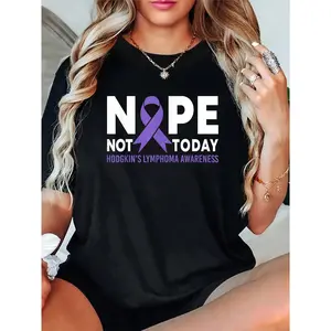 100% Cotton Unisex "Nope Not Today" Hodgkin’s Lymphoma Cancer Awareness Ribbon T-Shirt – “Smile More Worry Less” T-Shirt – Short Sleeve Tee