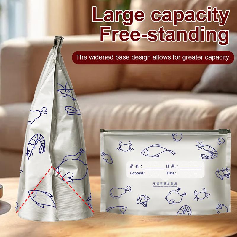 30pcs Reusable Sealable Storage Bags 2026 New Resealable Vacuum Zipper Pouches for Food Stand Up Sealable Bags with Label Zip Lock for Vegetable Fruit Meat