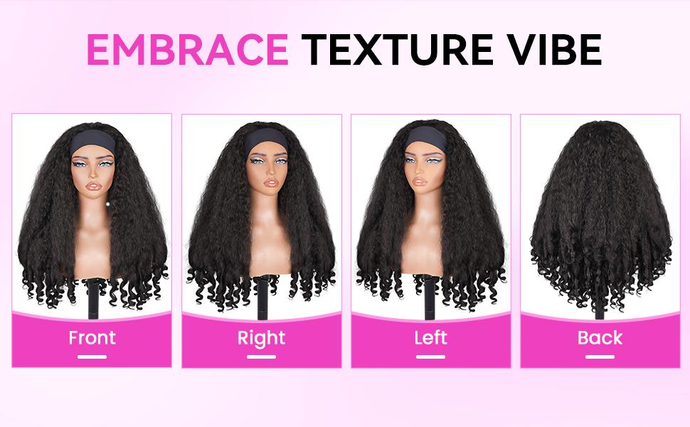 New Afro Headband with Curly in the End Wig Synthetic Hair Texture with Unique Bouncy Curls in the End 20 Inch Soft Curly Full Hair Headband Wigs Synthetic for Women No Leave out Glueless Wig