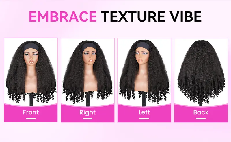 Lush Haute New Afro Headband with Curly in the End Wig Synthetic Hair Texture with Unique Bouncy Curls in the End 20 Inch Soft Curly Full Hair Headband Wigs Synthetic for Women No Leave out Glueless Wig
