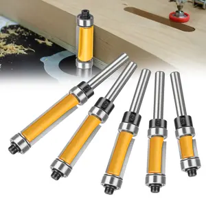 5Pcs 1/4" Shank Flush Trim Router Bit Set - with Top & Bottom Bearing 1/2" & 1-1/2" Cut Diameter,Edge Trimming, Groove Smoothing Tools for Woodworking,Construction