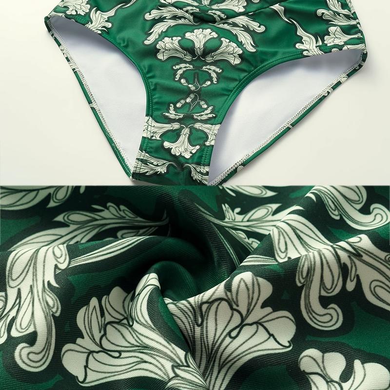 FLAXMAKER Women's Push Up Underwired Ruched Diamond Neckline Green Print One Piece Swimsuit and Matching Skirt Set Swimdress Swimwear #FallFreshness vacation outerwear clothing swim