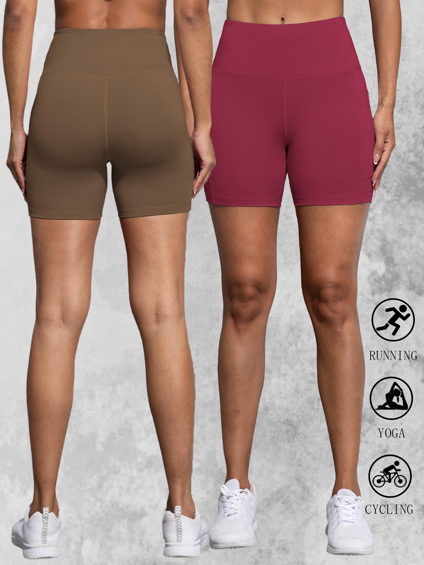 Women’s bike shorts with pockets, high-waisted tummy control and stretchy fabric, 4-pack for fitness, yoga, and sports