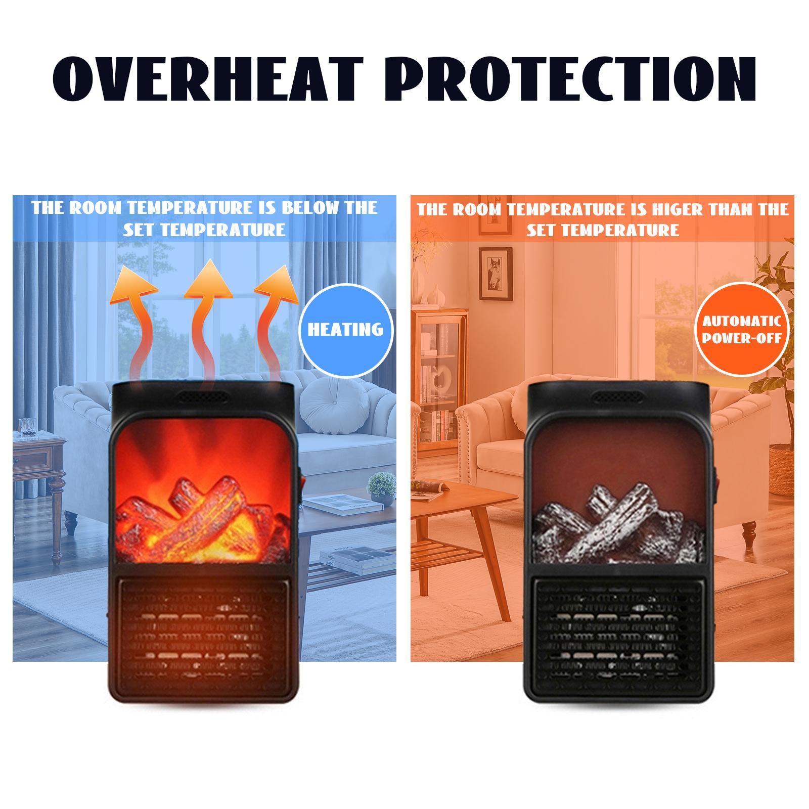 Small Fireplace heater for Indoor use with Realistic 3D Flame, Space Heater with Thermostat, 900W PTC Ceramic Heating, Tip-Over Safety Switch, Black