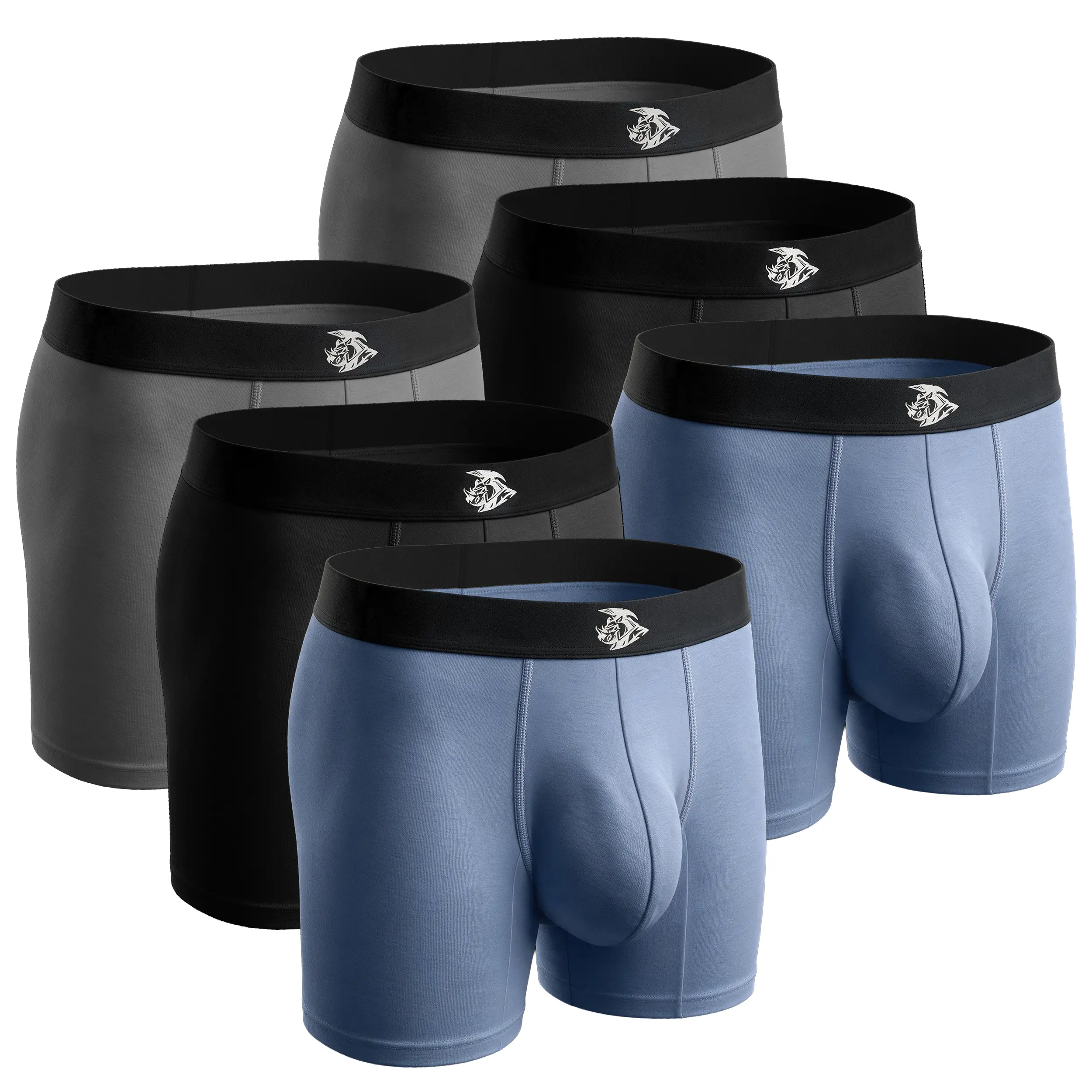 Men's 7 in 94% Bamboo Spandex Stretch No-Fly Athletic Performance Boxer Briefs (2,4,6 Packs) - Breathable, Soft, ABCD Pouch, Plain Black/Blue/Gray Daywear Underwear Box Set, Menswear Underwear, Boxers