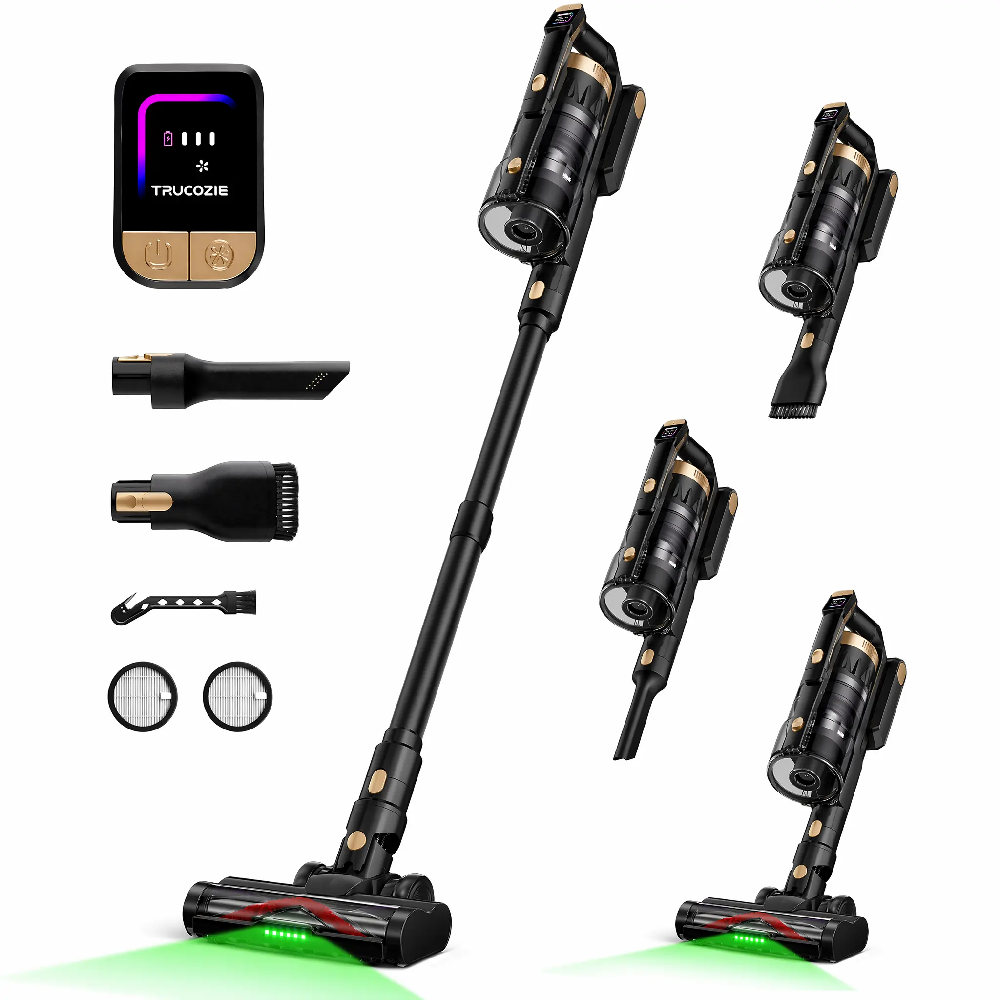 【2026 New Arrivals】Trucozie T553 Cordless Vacuum Cleaner for Home, Upgraded 60Kpa Powerful Suction Pet Hair Vacuum with 70min Runtime, Green LED Light for Hardwood Floors & Carpet, Self-Standing Rechargeable Stick Vacuum,back to school,back to school haul