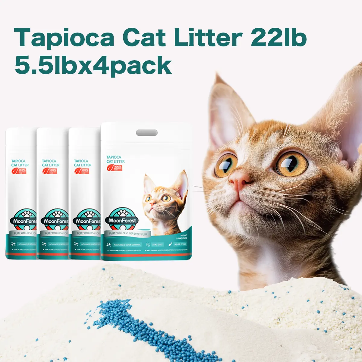 Moonforest Tapioca & Corn Starch Cat Litter - Biodegradable Formula, Quick Clumping, Low Dust, Odor Control, Easy Scooping for Multi-Cat Homes,back to school