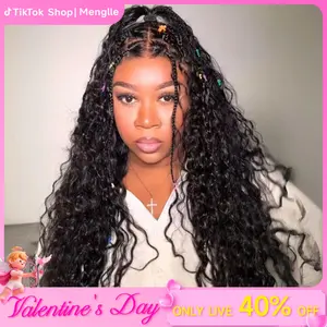 Live Pre Box Braided Pre Cut Gluless Lace Boho Curly Wig Human Hair 7x6 Lace Water Wave Wigs Ready to Go Pre Hairstyle Pre Bleached Outdoorfun