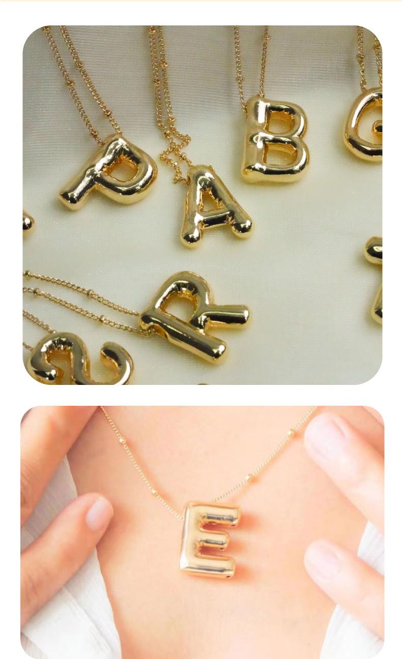 GGIRL Bubble Letter Necklace 18K Gold Plated Chubby Pendant Name Necklace for Women Elegant Collarbone Chain Personalized Jewelry Glossy Letter Design Fashion Jewelry Gift for Holiday Haul Christmas Birthdays Anniversaries