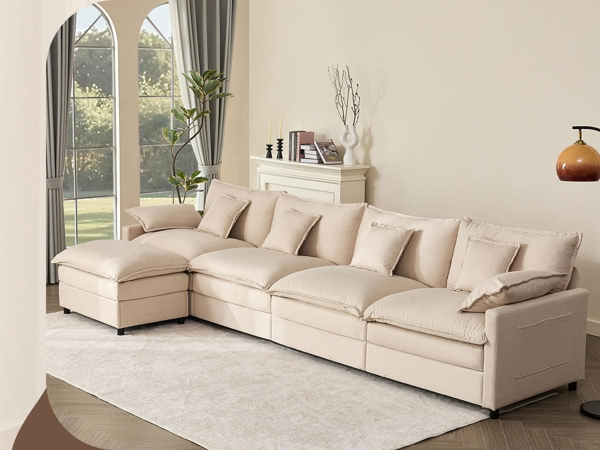 【3 Packages Shipping】GOSUHI 142.5" U-Shaped Modular Sectional Sofa - Comfy Cloud 4-Seater with Movable Ottoman, Deep Seat Chenille Couch for Living Room, Slate Color ,Comfort & Stylish Design