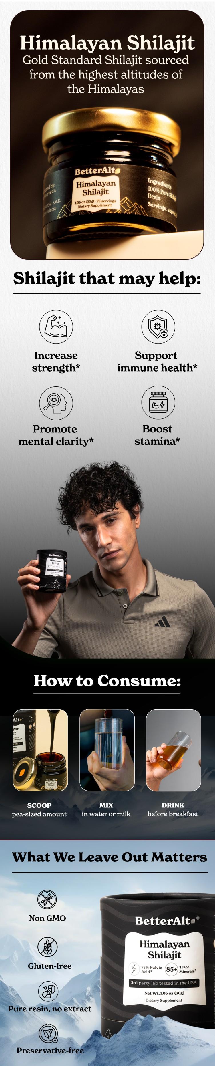 BetterAlt Pure Himalayan Shilajit Resin | Himalayan Superfood | Lab-Tested for Purity | Helps Build Energy Levels | 75 Servings | Dietary Supplement