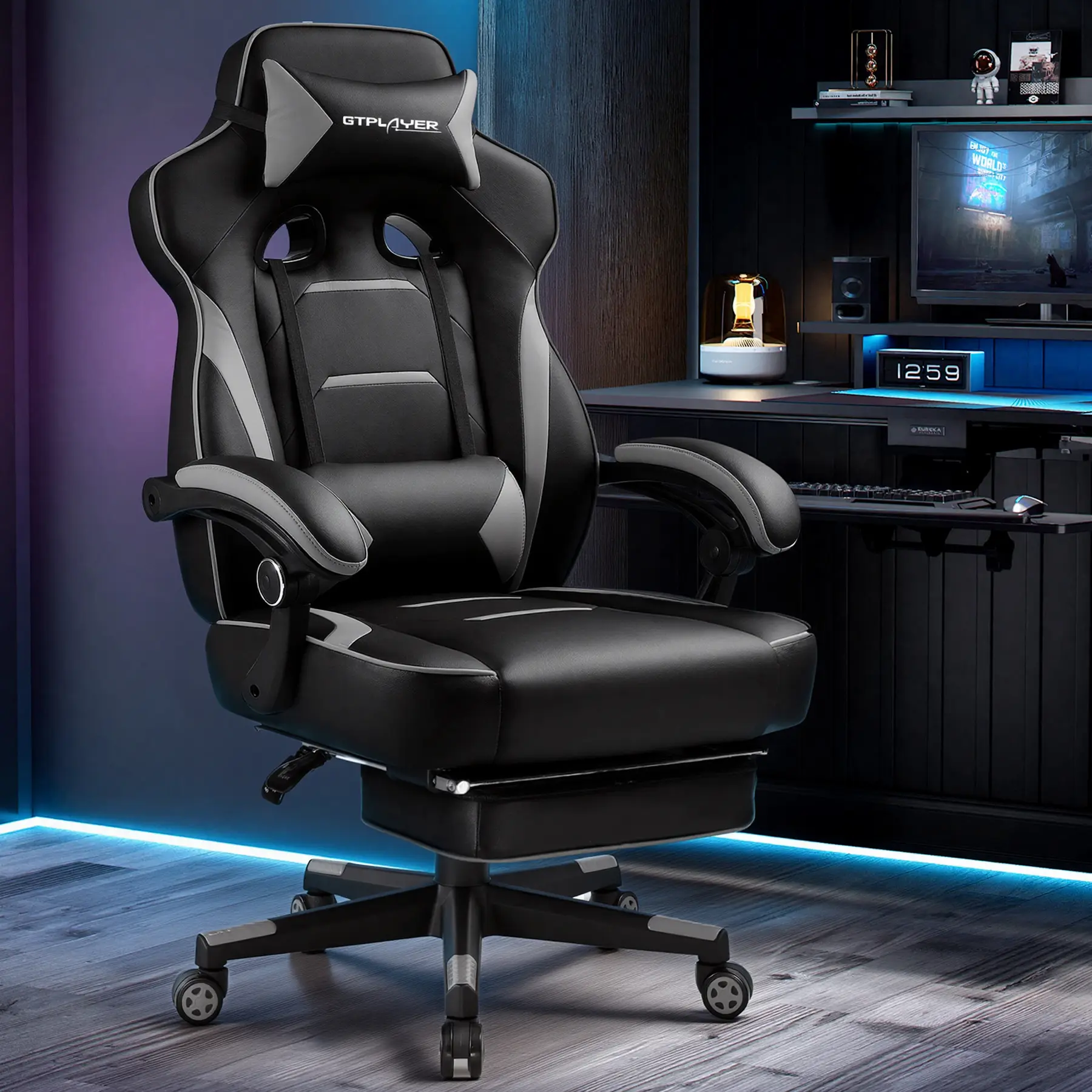 GTPLAYER Gaming Chair with Footrest, Big and Tall Game Chair 350lb Racing Style Computer Chair, Ergonomic Executive Office Chair High Back with Lumbar Support and Recliner, Recliner Gaming Chair, Pu Leather,summerwins,dorm essentials,home decor