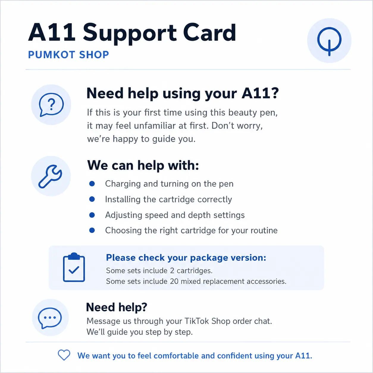 M8S/A11 Beauty Pen Rechargeable Quick-Start Plastic Card - Beginner Tutorial for Charging, Cartridge Installation, Speed Settings (No Complex Setup Guidance Needed), Charging And Turning On The Pen, Choosing The Right Cartridge, Installing The Cartridge C