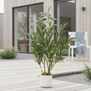 Artificial Olive Tree Tall Faux Olive Plant with Silk Leaves & Fruits – Potted Decorative Greenery for Indoor Home, Living Room, Office, 2ft