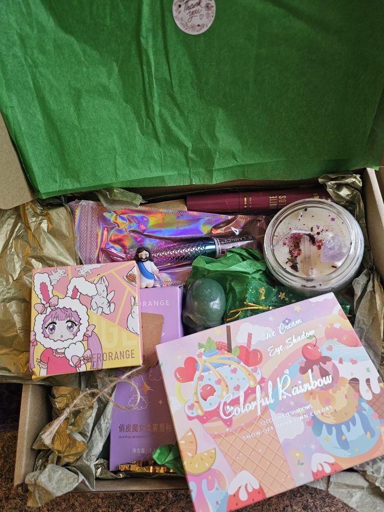 Aura Box All-in-one Set .MYSTERY BOX-crystals, candles,  cards, sage, palosanto, incense,  pink puff, head band Auspicious Auspicious Auspicious Birthday. gift box