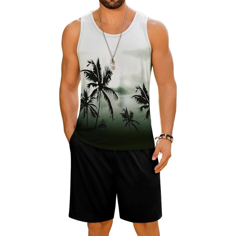 Men's Hawaiian Sleeveless Tracksuit Summer Tank top & Shorts set Aloha Tropical Two Piece Casual Daily Beach