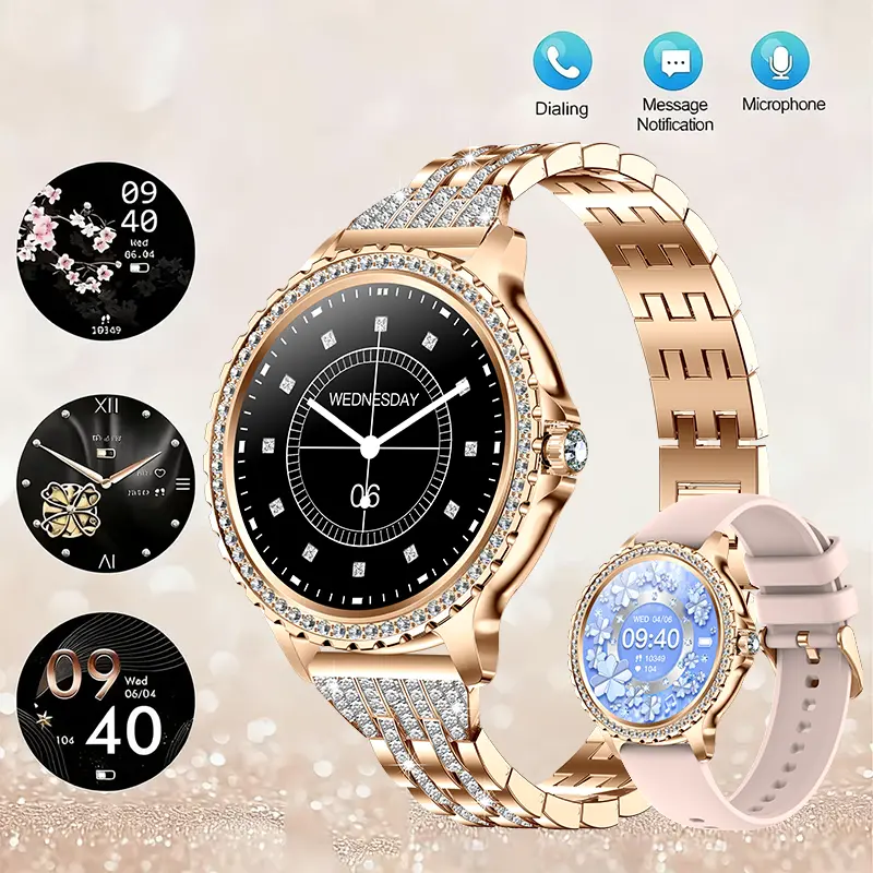 Women's FitnessTracker Smart Watch 2026 New Rose Gold IP68, DiamondDial & Diamond-Studded Strap, 1.32" HD Touchscreen, Bluetooth Call Answer/Reject, Sleep Monitor, 100+ Sport Modes, Extra Strap