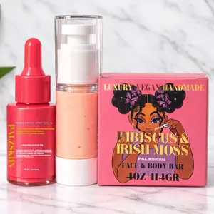 Palzskiin Hibiscus Facial SET with Strawberry & Watermelon - Moisturizing Hydrating Face Oil Soap Bar and Facial Oil Acne Redness Repair Moisture Moisturizer with Hyaluronic Acid & Aloe Nourishing Soothing