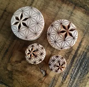 PAIR of Flower of Life Cut Out Blonde Crocodile Wood Saddle Plugs - Gauges 00g (10mm) up to 1" (25mm)