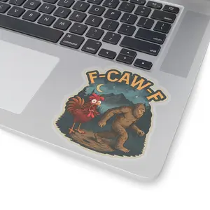 F-CAW-F rooster and sasquatch sticker | Kiss-Cut Stickers