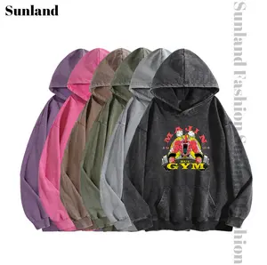 Sunland Women's MAJIN GYM Print Acid Wash Hoodie Essential For Fitness Enthusiasts Vintage 2026 Sweatshirt Oversized Loose Fit Winter Warm Streetwear Casual Tunic tshirt