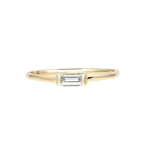 Stacking Ring With Gemstone Baguette in Solid 14k Yellow Gold
