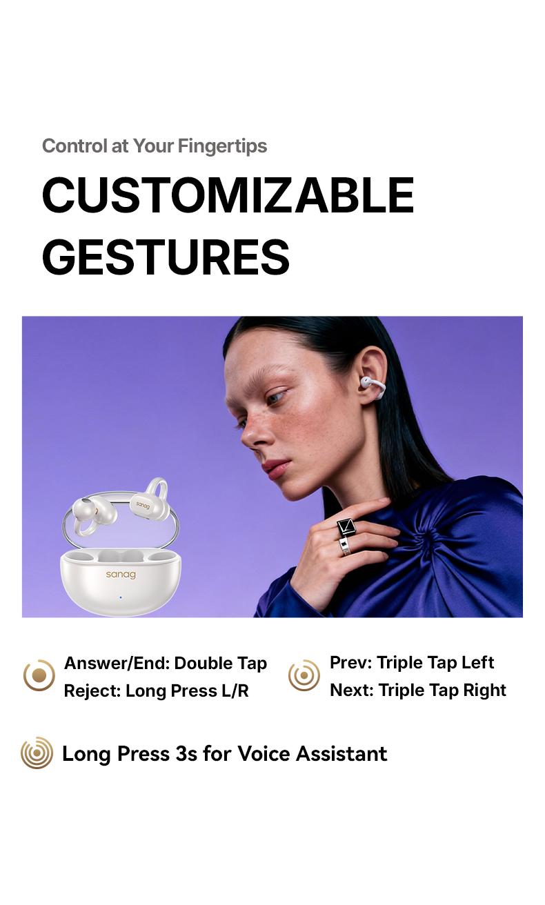 Sanag S6S Nova Open-Ear Clip-On Earbuds – Jewelry-Style Fit, No Sound Leak, All-Day Comfort for Work, Commute, Travel & Fitness