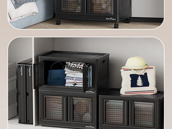 Broview V10 100Qt/300Qt/400Qt Stackable Storage Bins with Lids & Doors, Heavy Duty Plastic Closet Organizer and Storage Drawers with Wheels, Large Collapsible Storage Boxes, Cabinet for Home, Office