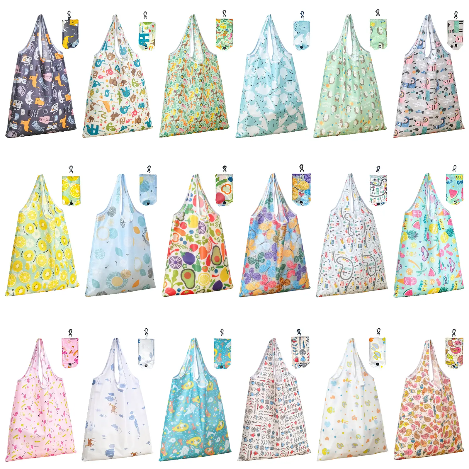 MIAHART 18 Reusable Grocery Bags Foldable Groceries Shopping Bags Foldable Cute Tote Bags Waterproof Nylon Grocery Bags, gift,summervibes