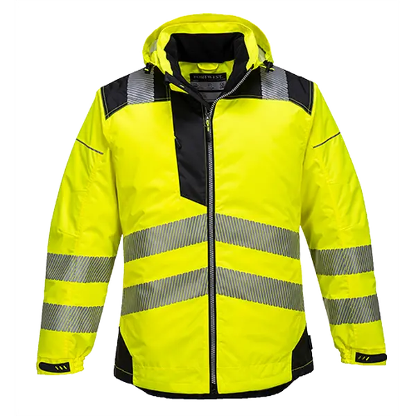 Portwest T400YBRM Contemporary Vision Reflective Hi-Vis Rain Workwear Jacket - Medium, 300D Oxford PU Coated Stain Resistant Synthetic Fabric, Ezee Zip Technology, Reflects Heat, Machine Wash, Do Not Dry Clean, Do Not Bleach, Drip, 300D Oxford Pu Coated F