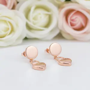 Solid 18k Rose Gold Dangle Heart Earrings
