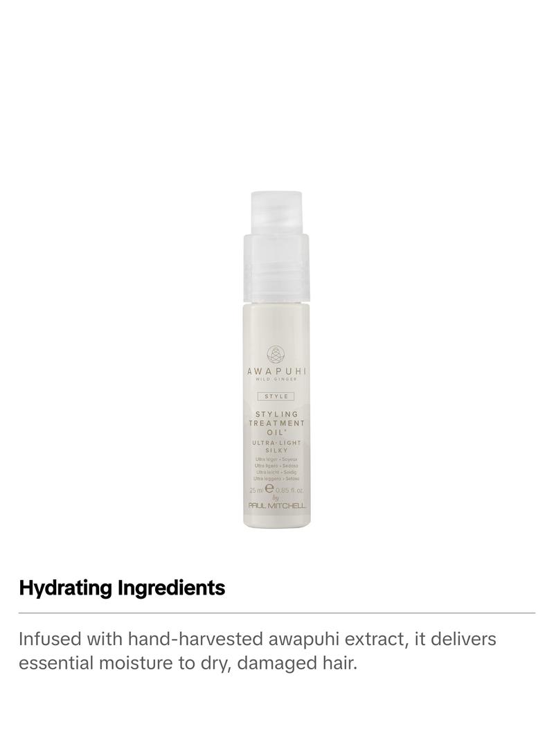 Paul Mitchell Awapuhi Ultra-Light Silky Styling Treatment Oil with Hand-Harvested Extracts for Dry Damaged Hair 0.85oz Lightweight Frizz Control Thickening Nourishing