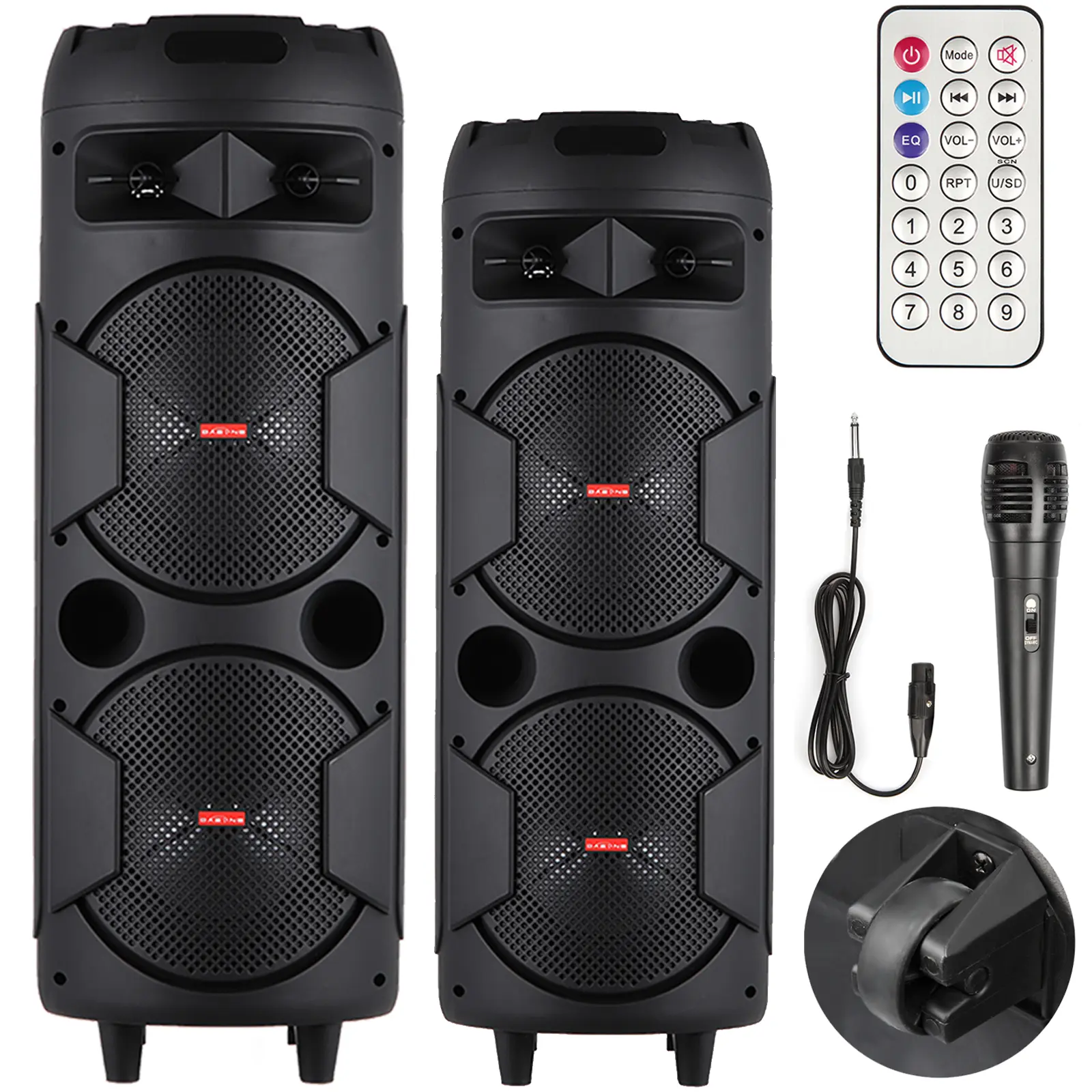 Portable Bluetooth Speaker with Dual 8in/Dual 6.5in Subwoofer, Heavy Bass, Microphone, Remote, FM, Auxiliary Input, Rechargeable Battery, Handle, SD Card Compatibility for Smartphone Outdoor Audio & Party Vibes