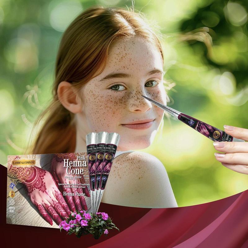 100% Natural Temporary Henna Tattoo Cream Cone | 1 Cone 31g | Body Paint Tattoo Freckles (Pink) men woman forearm tribal wolf 7-15 day tatuajes temporales Waterproof Angel and Flower Tattoos tattoo  artist  tools