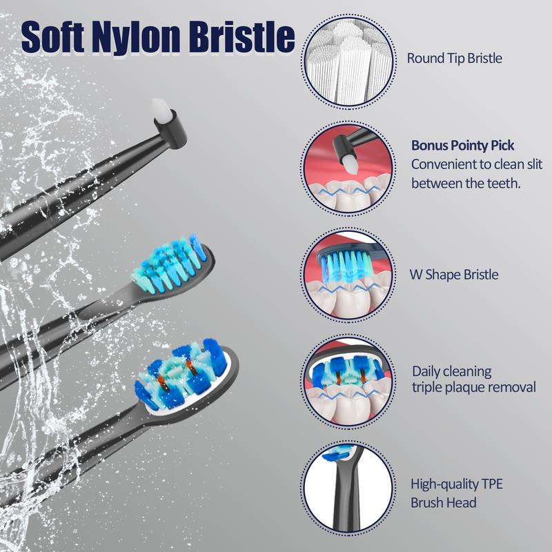Sonic Electric Toothbrush, 5 Cleaning Modes, IPX7 Waterproof, 180-Day Battery Life, with 5 Brush Heads & Travel Case