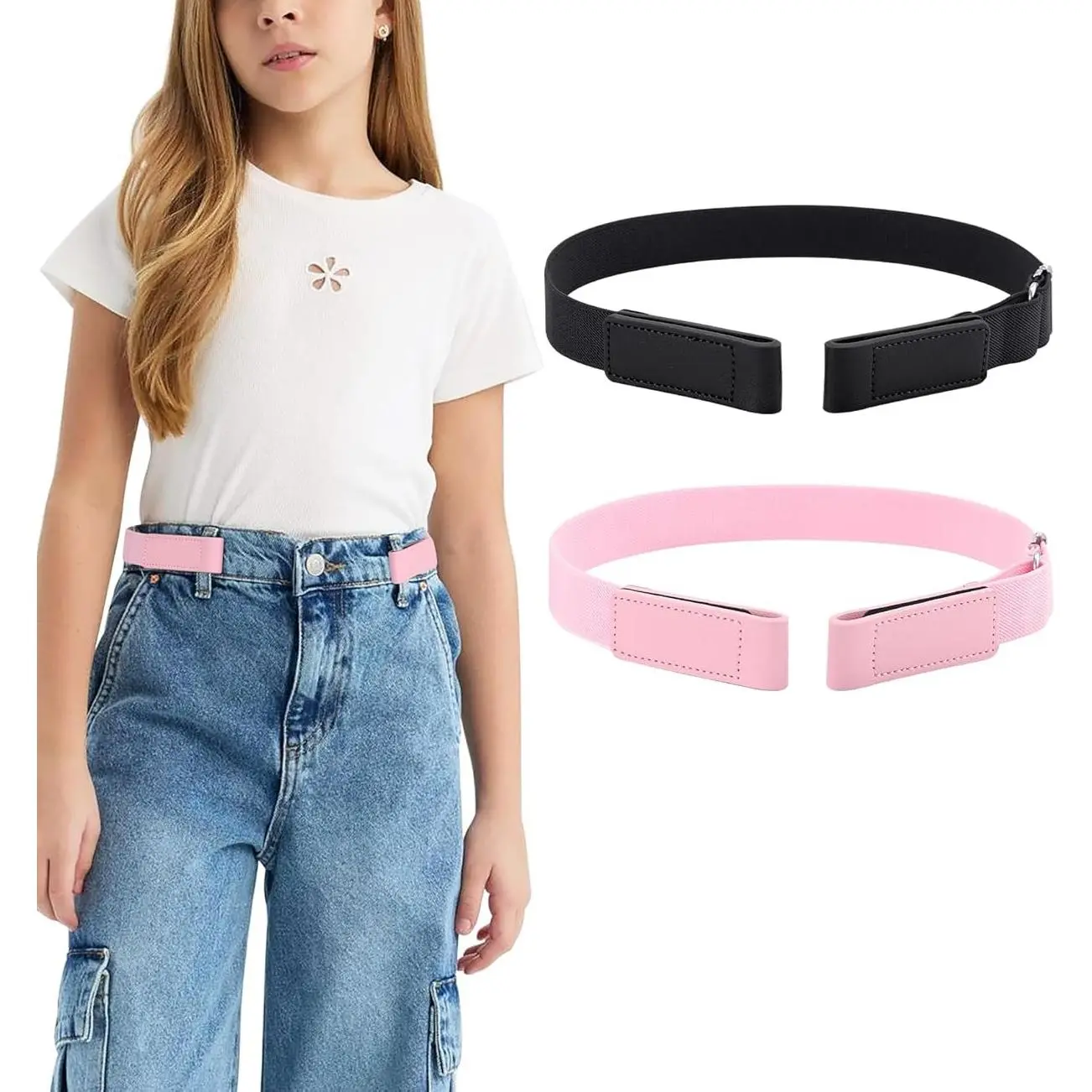Kids' No-Buckle Elastic Belt for Girls & Boys, Adjustable Invisible Toddler Belt with Snaps for Pants and Jeans, Hassle-Free Dressing, Belt Compatible
