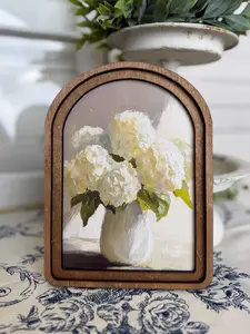 White Hydrangea Vase Arched Art Hang or Tabletop