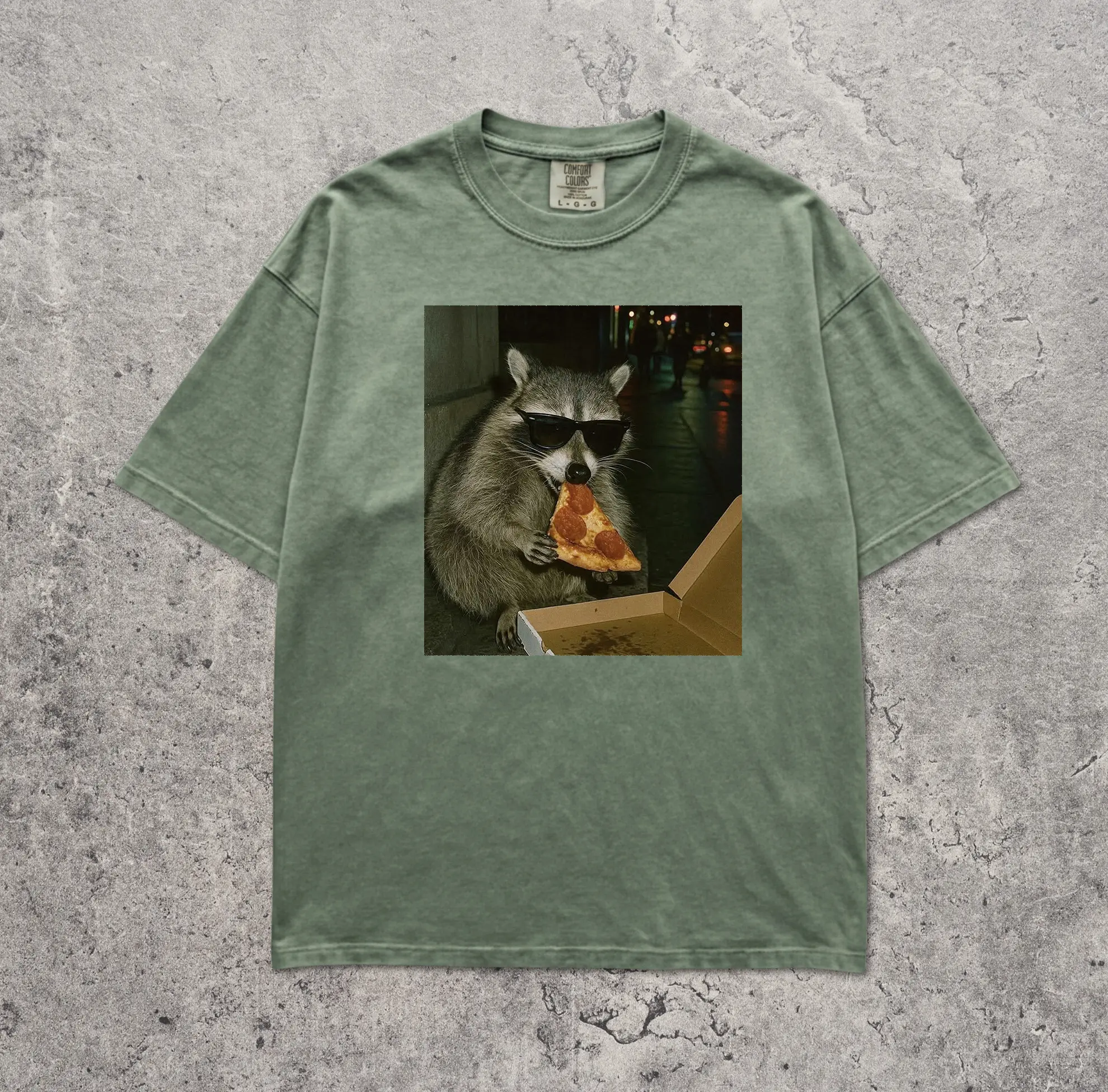 Raccoon Eating Pizza Comfort Colors Shirt - Raccoon Animal Meme Graphic Tee - Gift for Men and Women