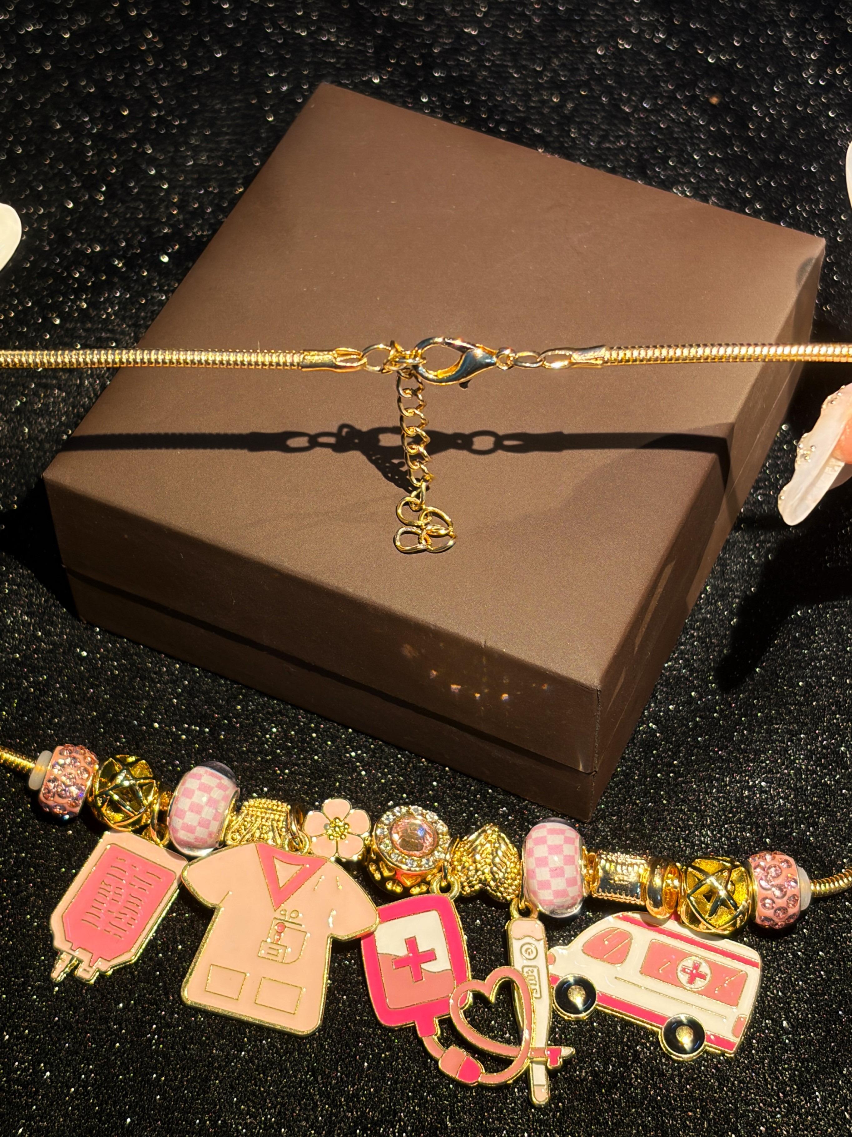 Pink Enamel Charm Necklace for Women, Fun Cartoon Style Pendant Necklace with Multi Charms, Gold-tone Adjustable Snake Chain Beaded Statement Jewelry, Sweet Gift for Daily Wear Pink Enamel Charm Necklace for Women, Fun Cartoon Style Pendant Necklace with Multi Charms, Gold-tone Adjustable Snake Chain Beaded Statement Jewelry, Sweet Gift for Daily Wear
